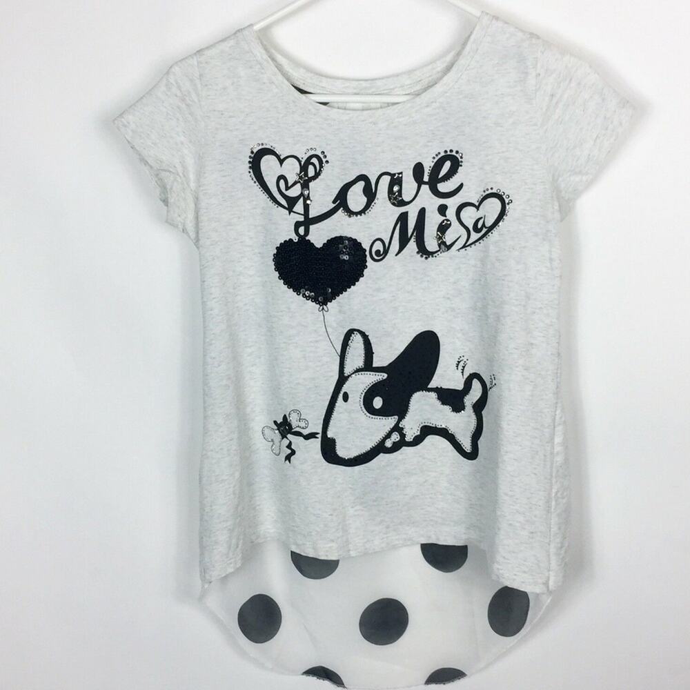 Graphic Tee Top Polka Dot Dog Sheer Peplum